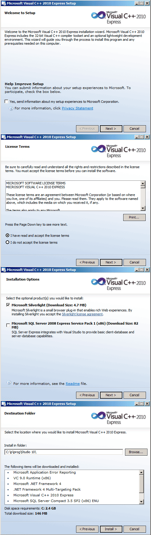 Visual C++ 2010 Express Edition setup